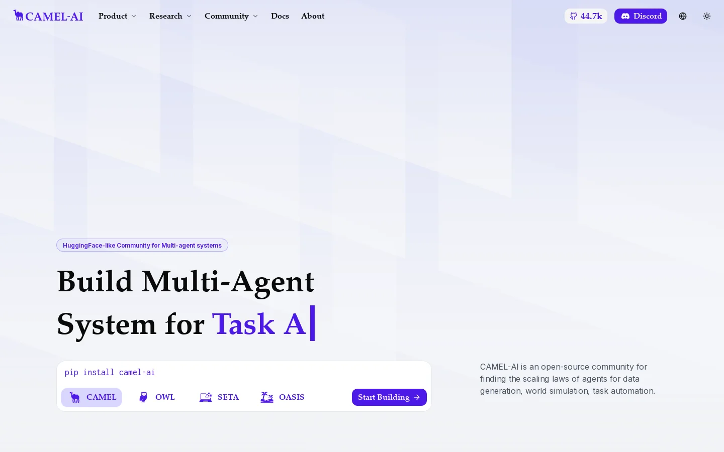 CAMEL-AI Homepage screenshot