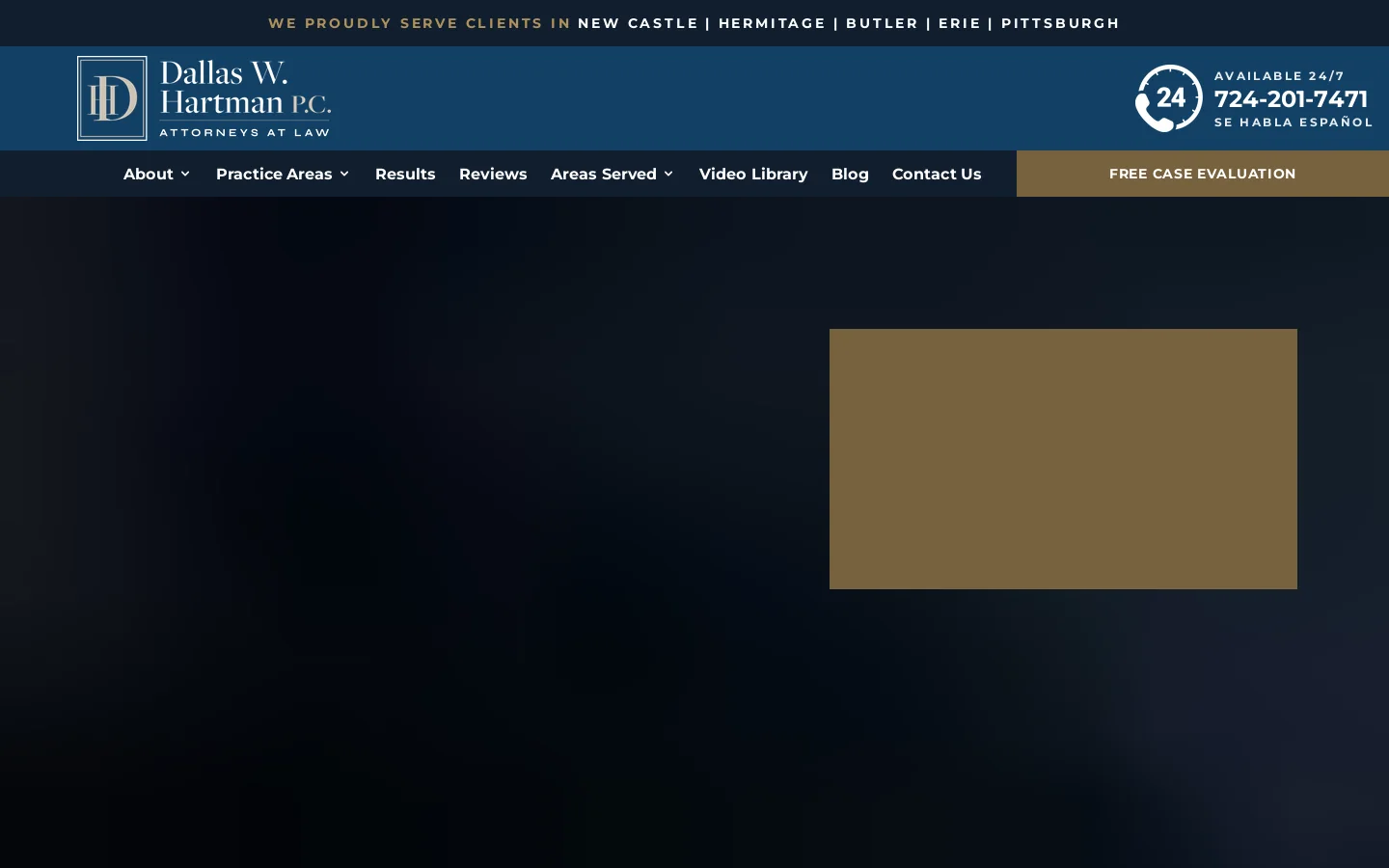 Pennsylvania Personal Injury Lawyers | Injury Attorneys in Western PA Homepage screenshot