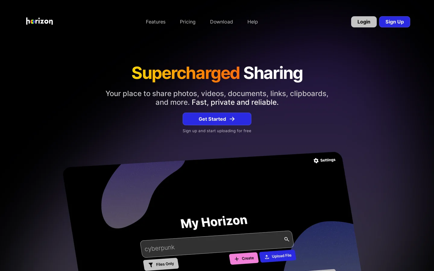 Horizon Homepage screenshot