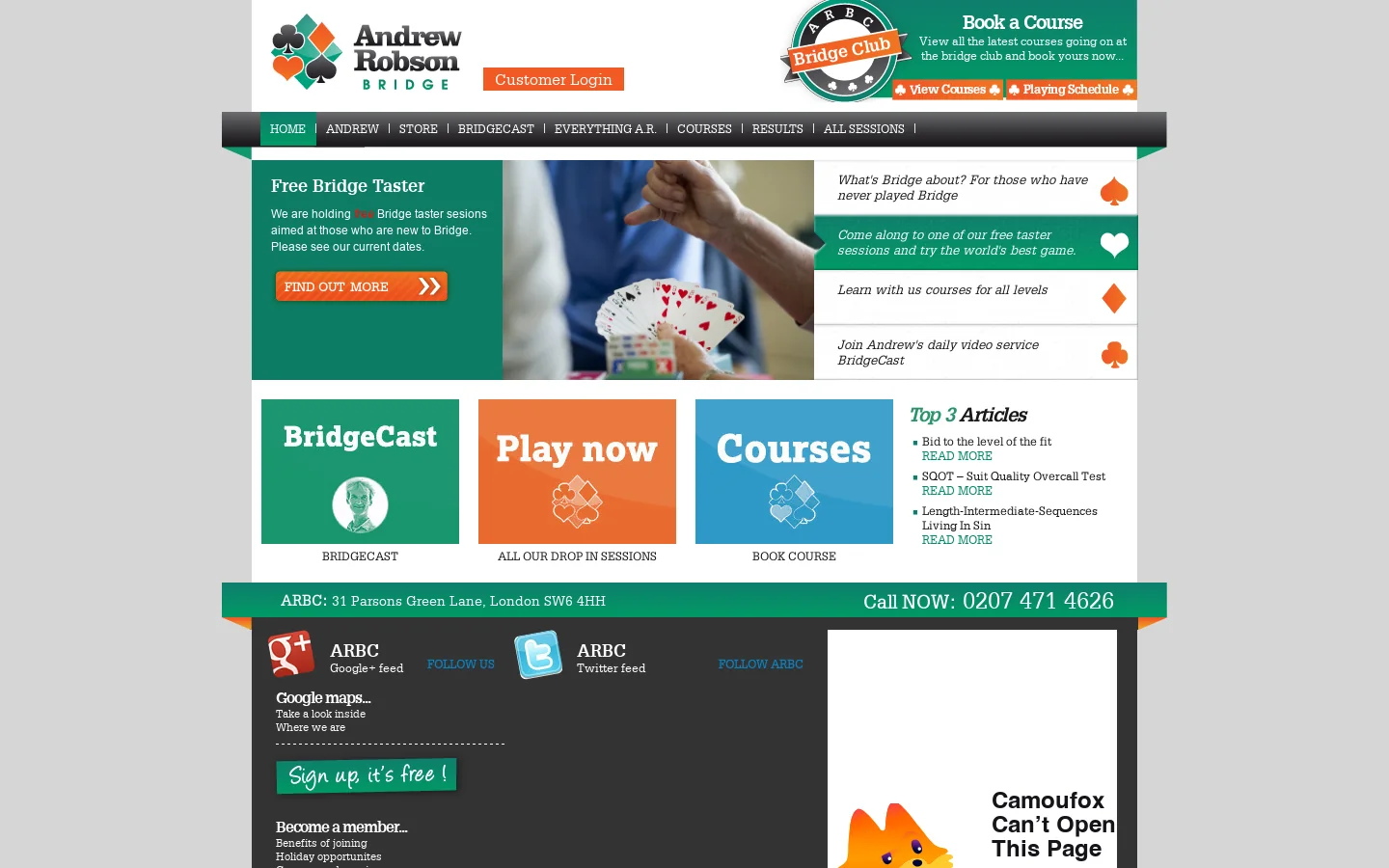 Andrew Robson Bridge Club Homepage screenshot