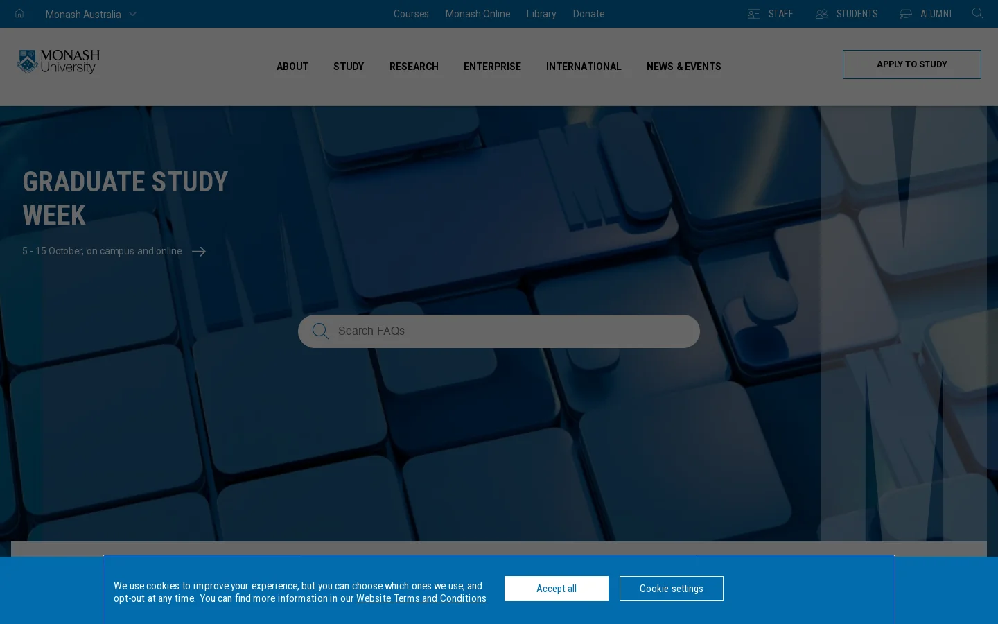 Monash University Homepage screenshot