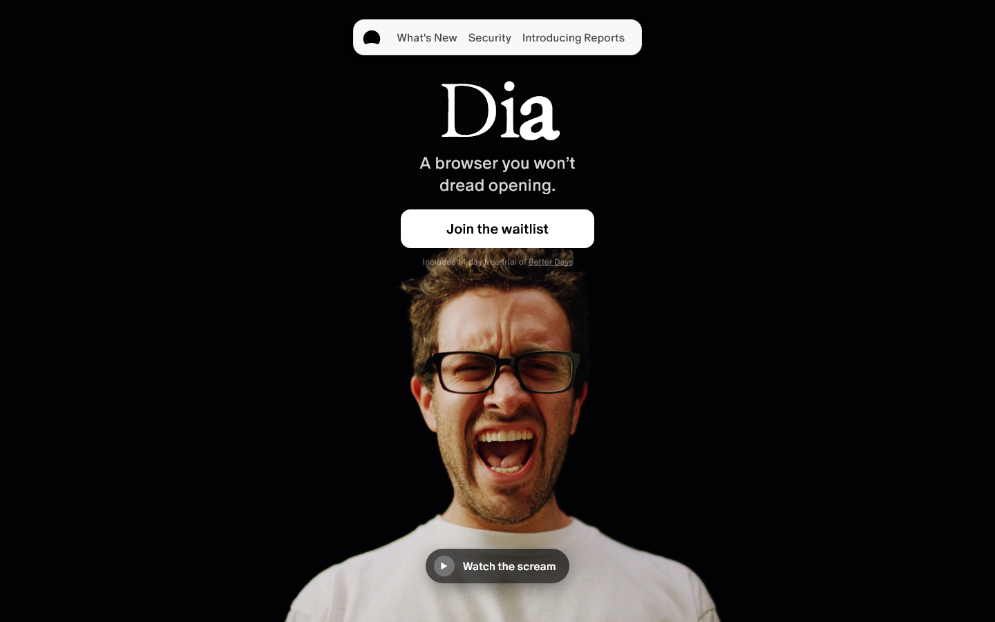 Dia | A browser you won't dread opening Homepage screenshot