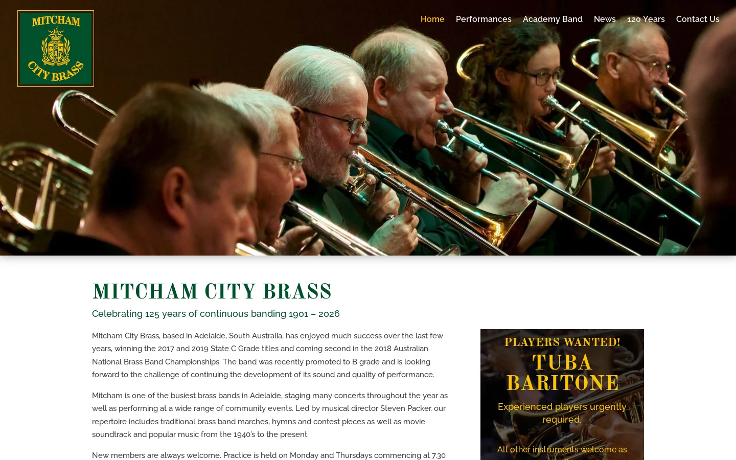 Mitcham City Brass Homepage screenshot