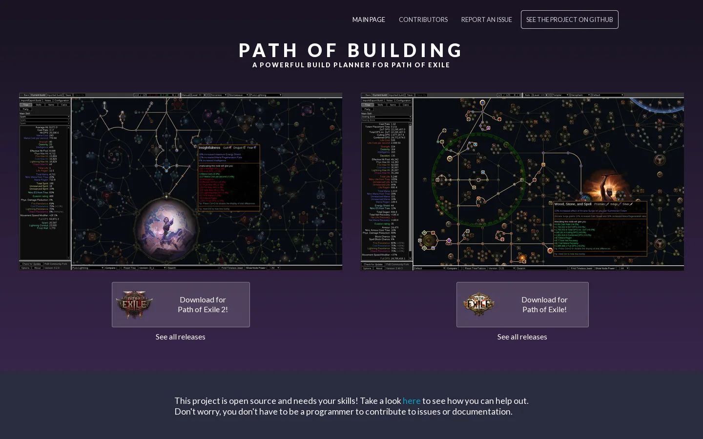 Path of Building Community Homepage screenshot