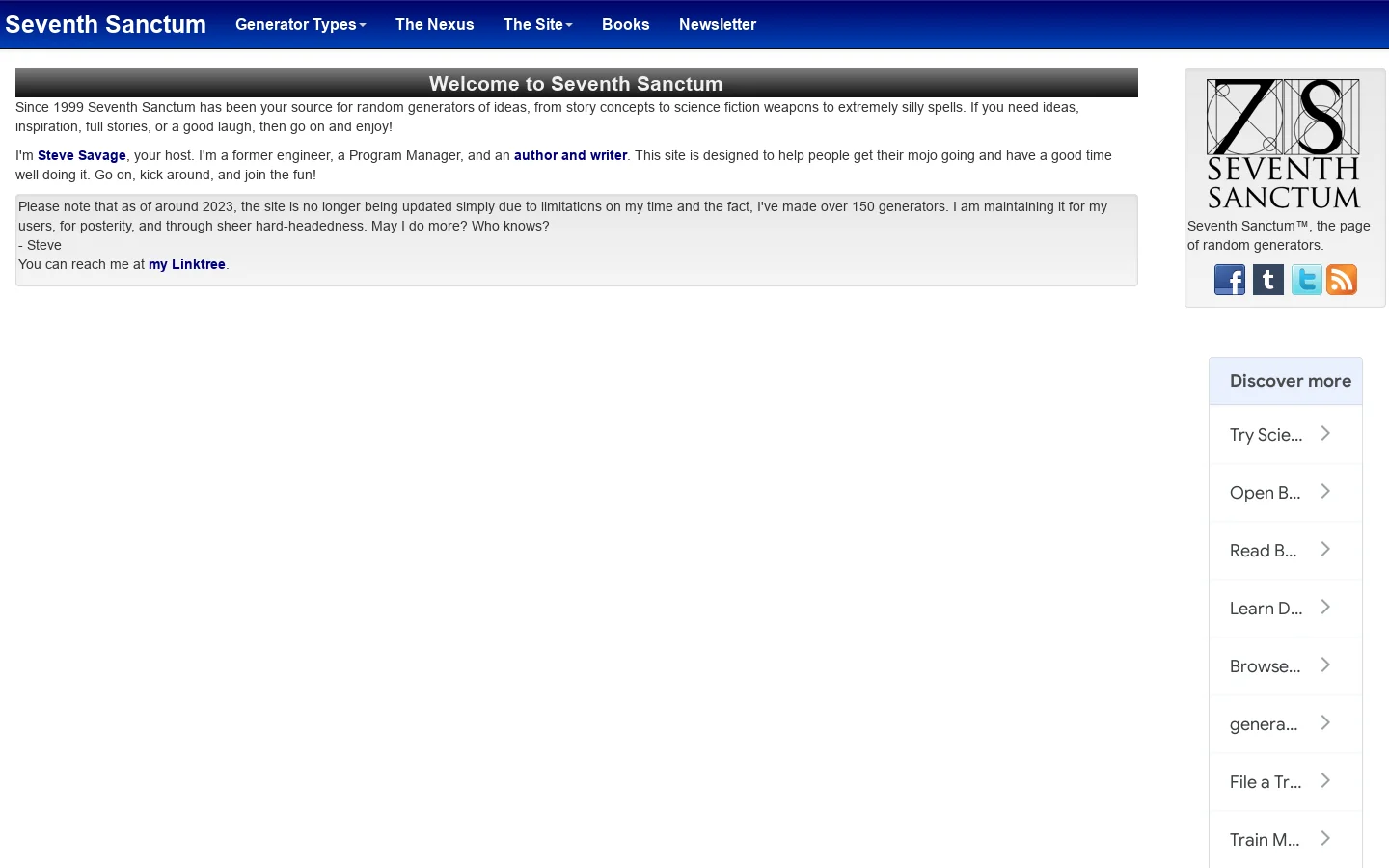 Seventh Sanctum Homepage screenshot
