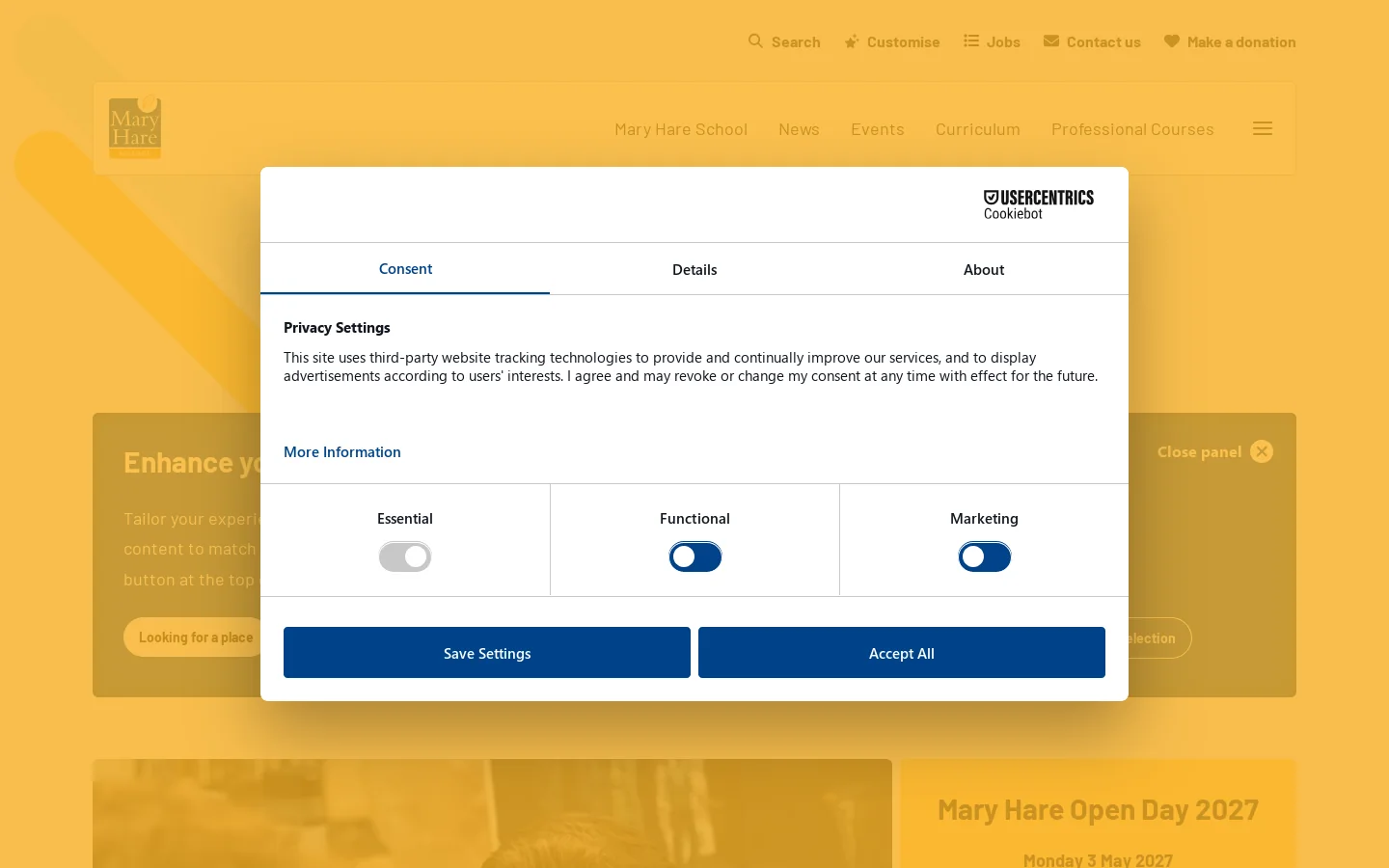 Mary Hare School Homepage screenshot