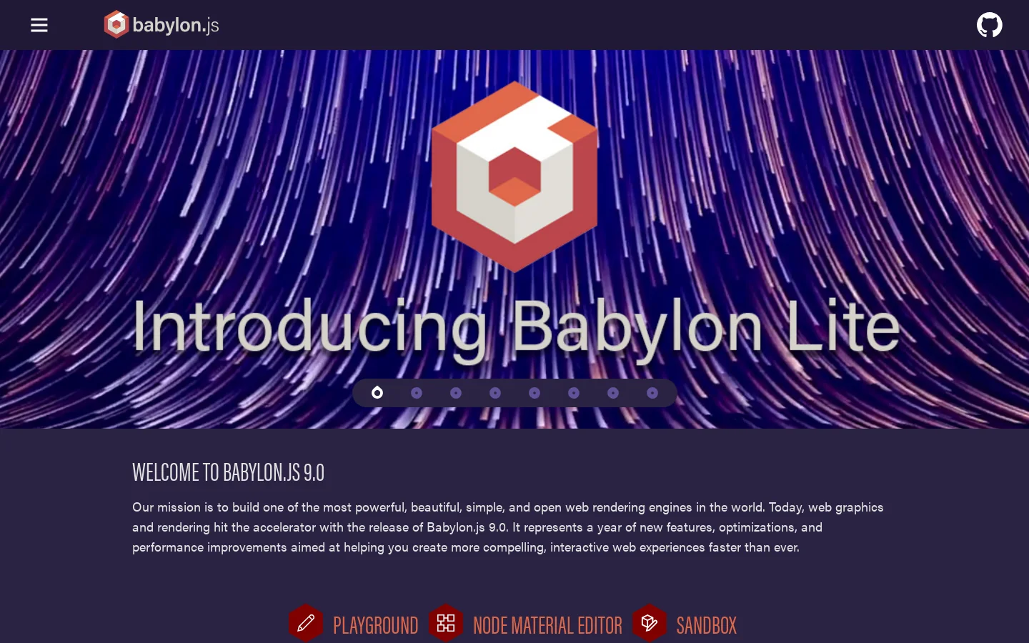 Babylon.js Homepage screenshot