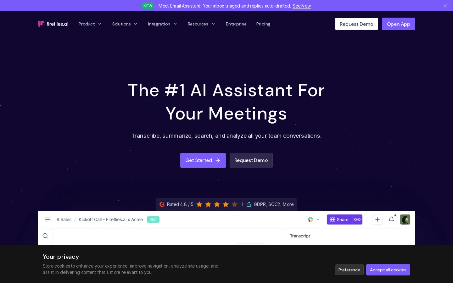 Fireflies.ai Homepage screenshot