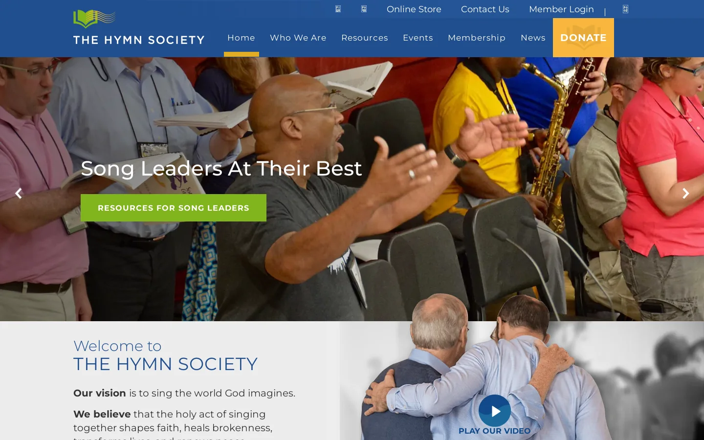 The Hymn Society Homepage screenshot