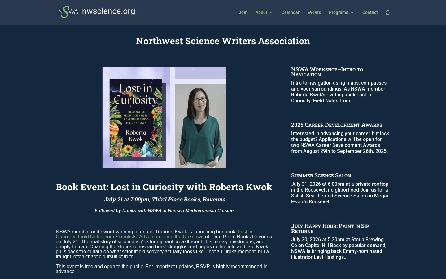 Northwest Science Writers Association | Homepage screenshot