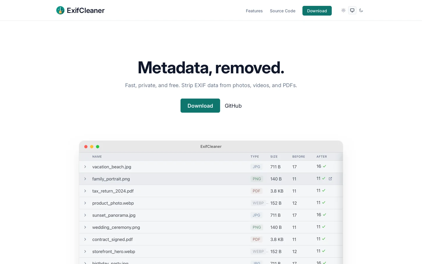 ExifCleaner Homepage screenshot
