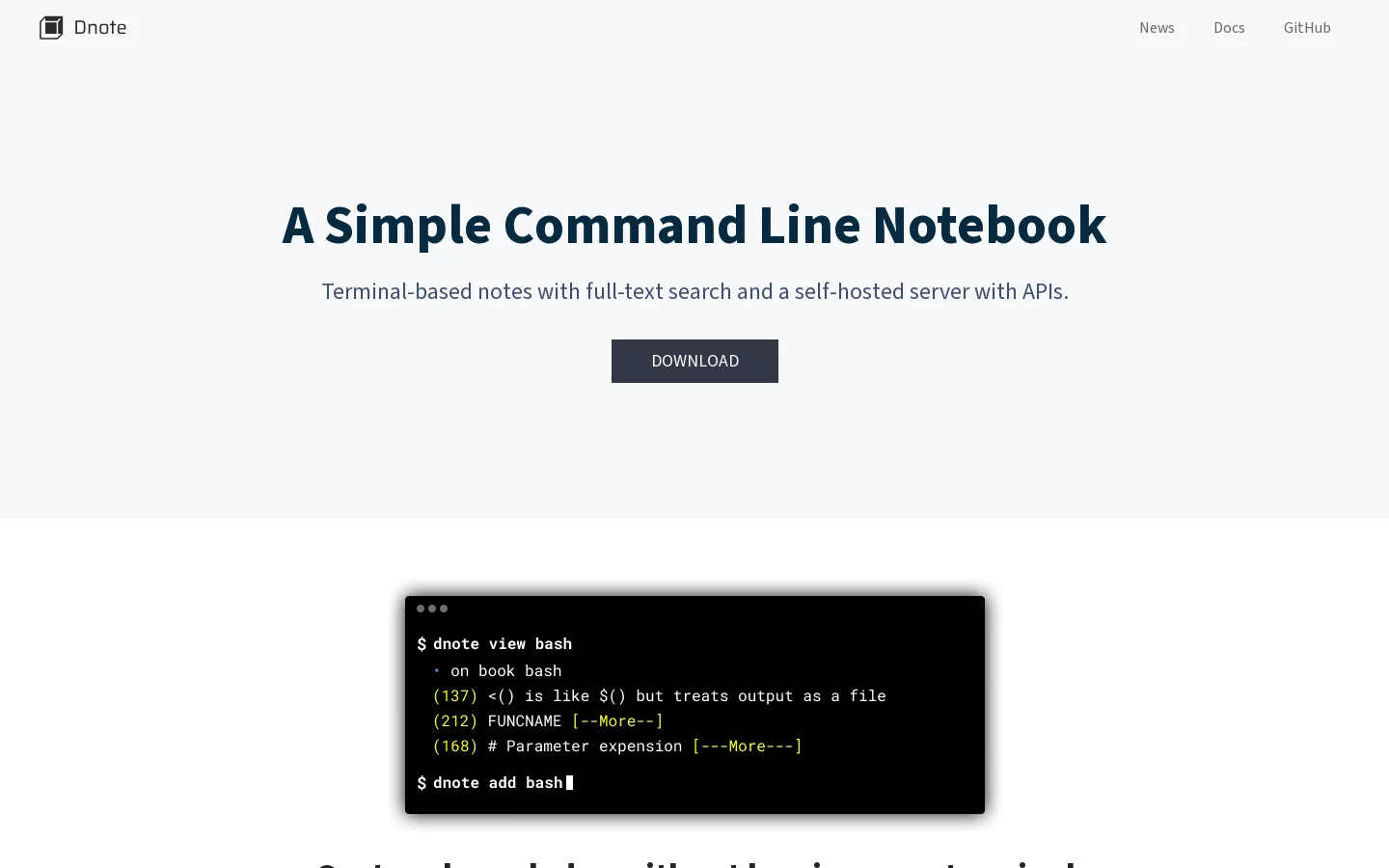 A Simple Command Line Notebook | Dnote Homepage screenshot