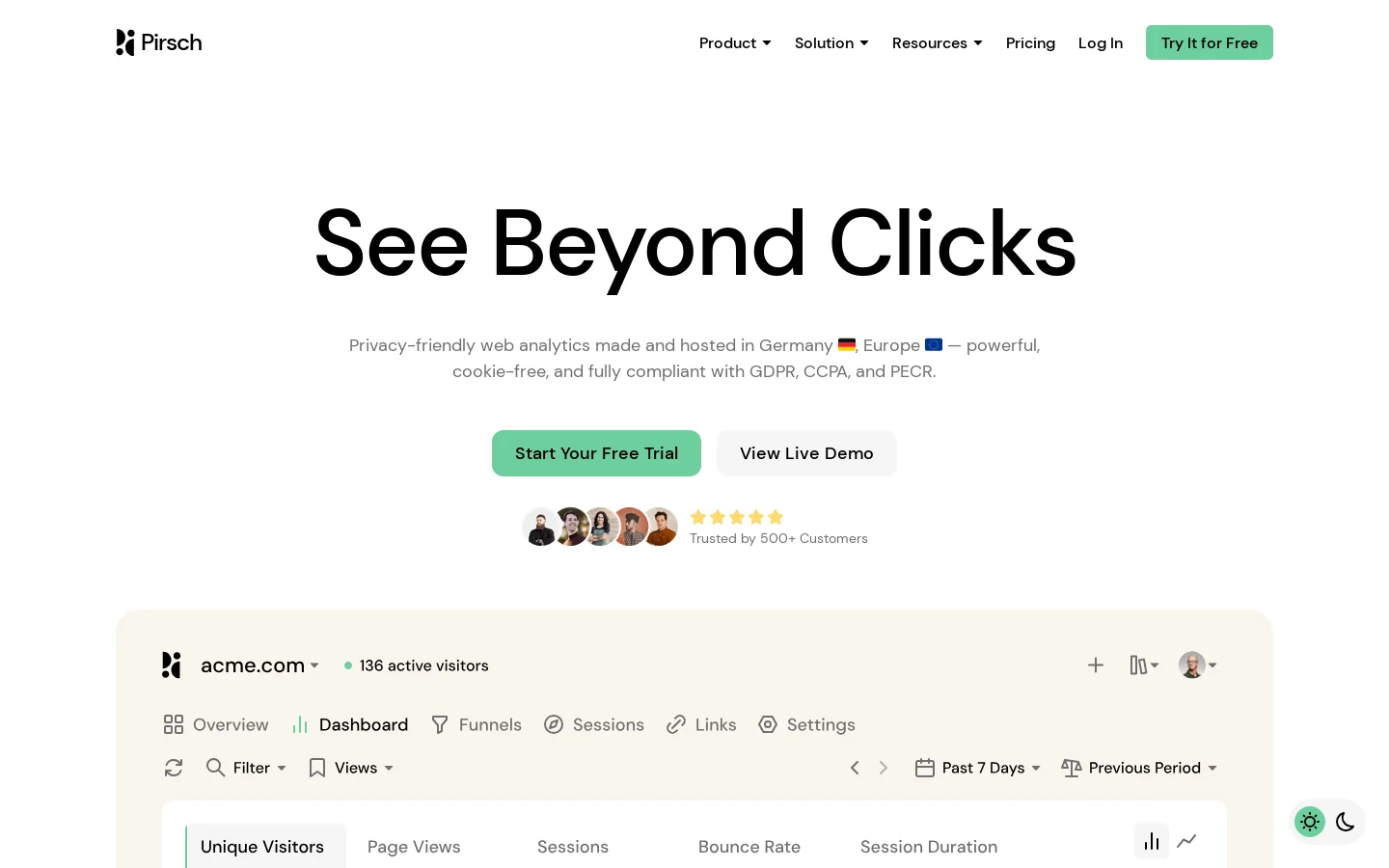 Pirsch Homepage screenshot