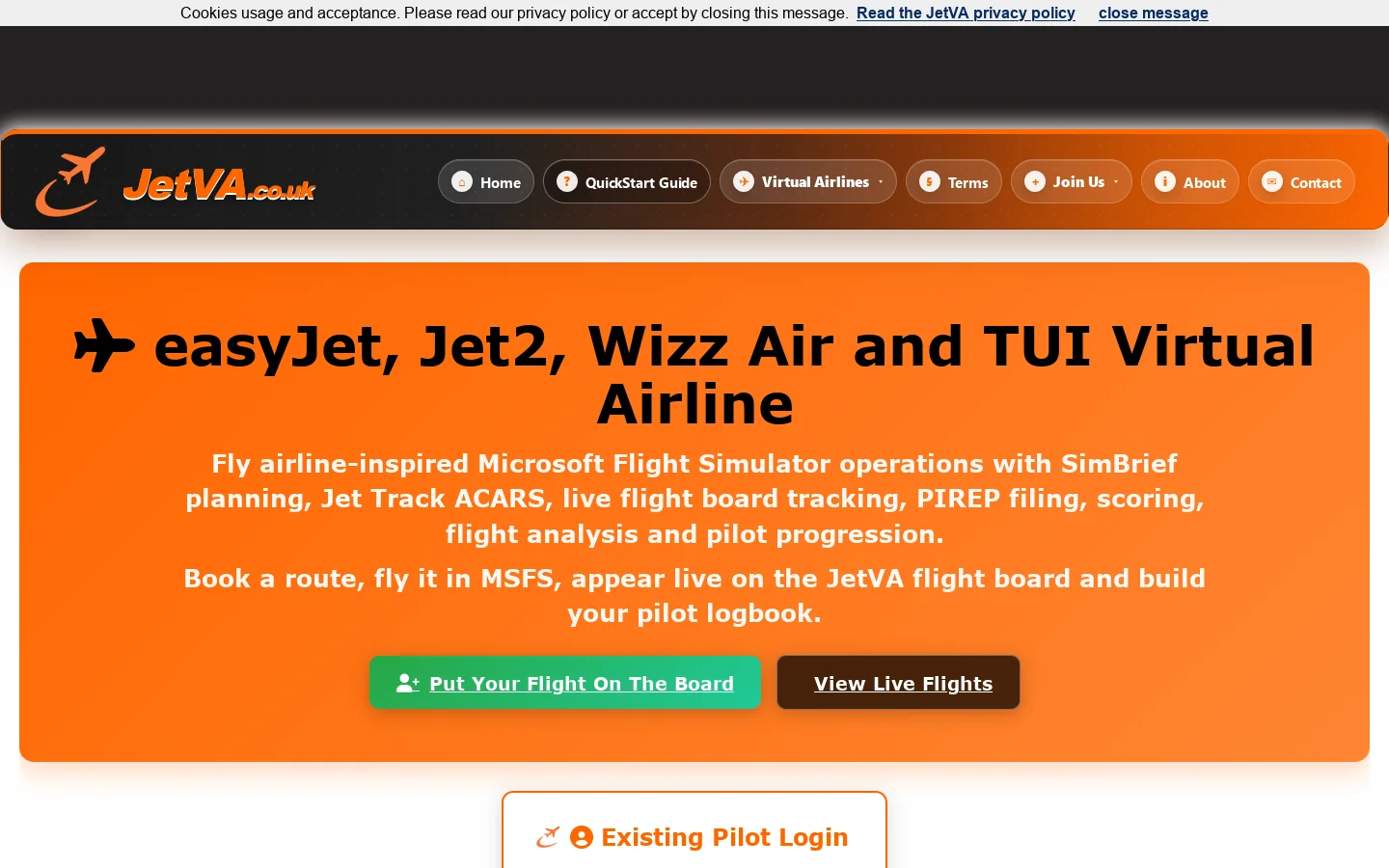 JetVA Virtual Airline Homepage screenshot