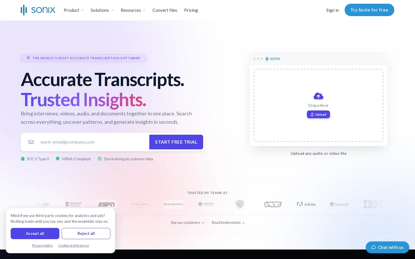 Sonix Homepage screenshot