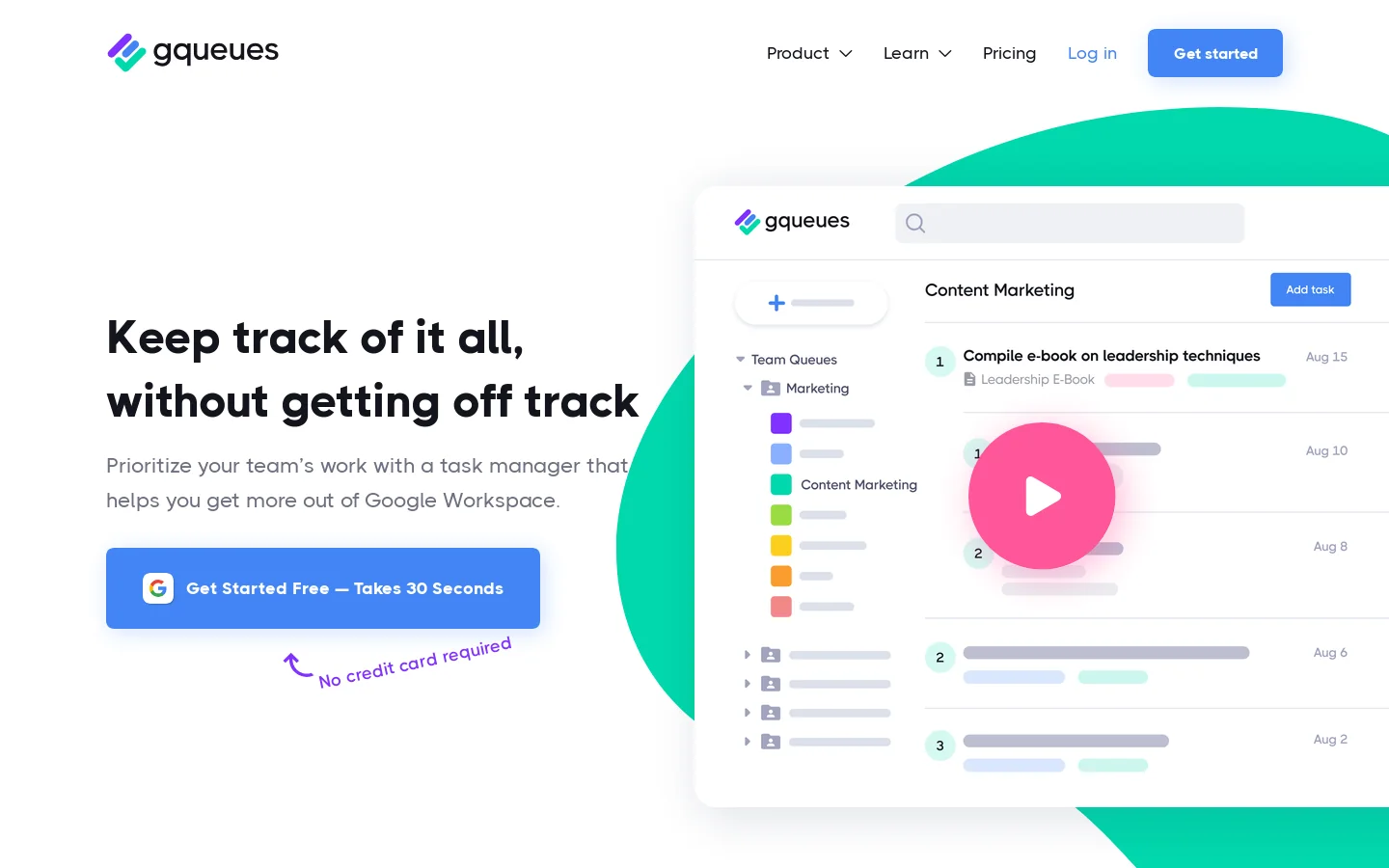 GQueues Homepage screenshot