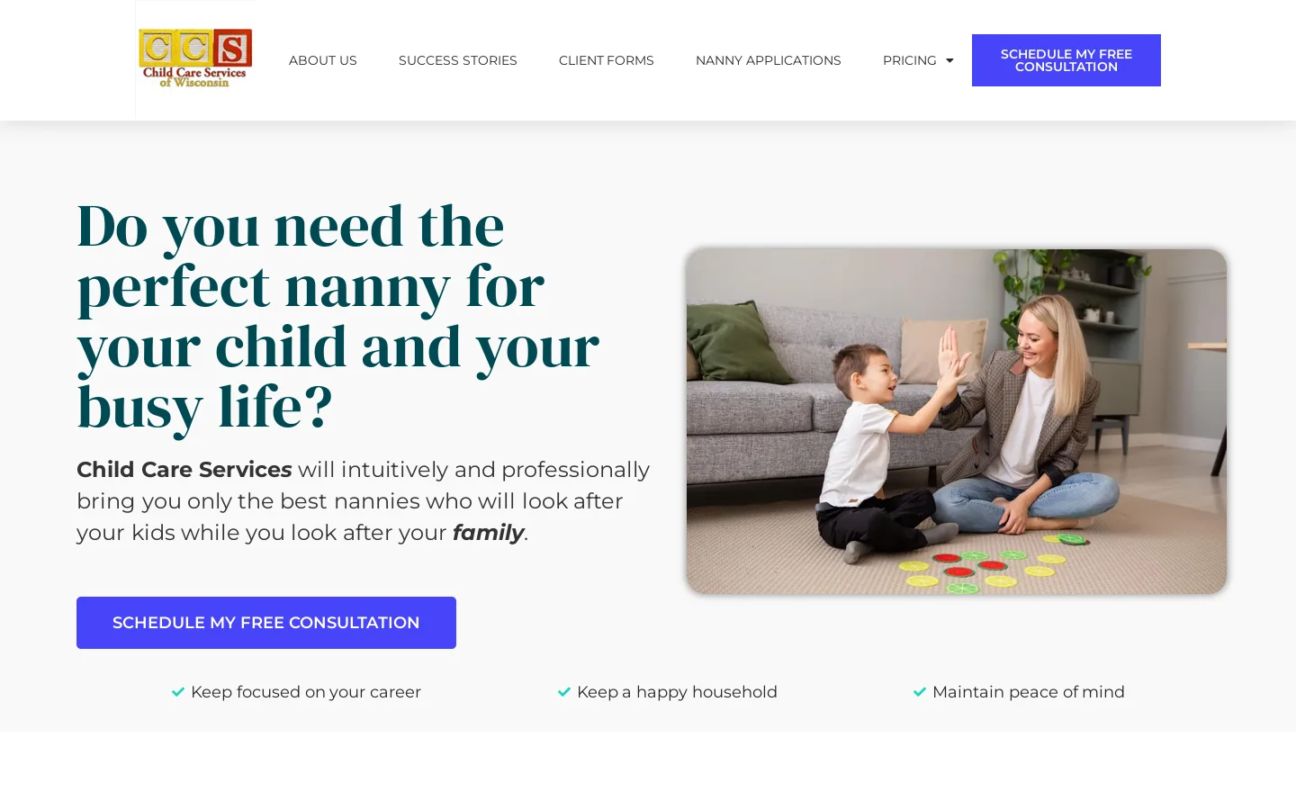 Child Care Services | We’ll Find the Perfect Nanny for Your Child Homepage screenshot