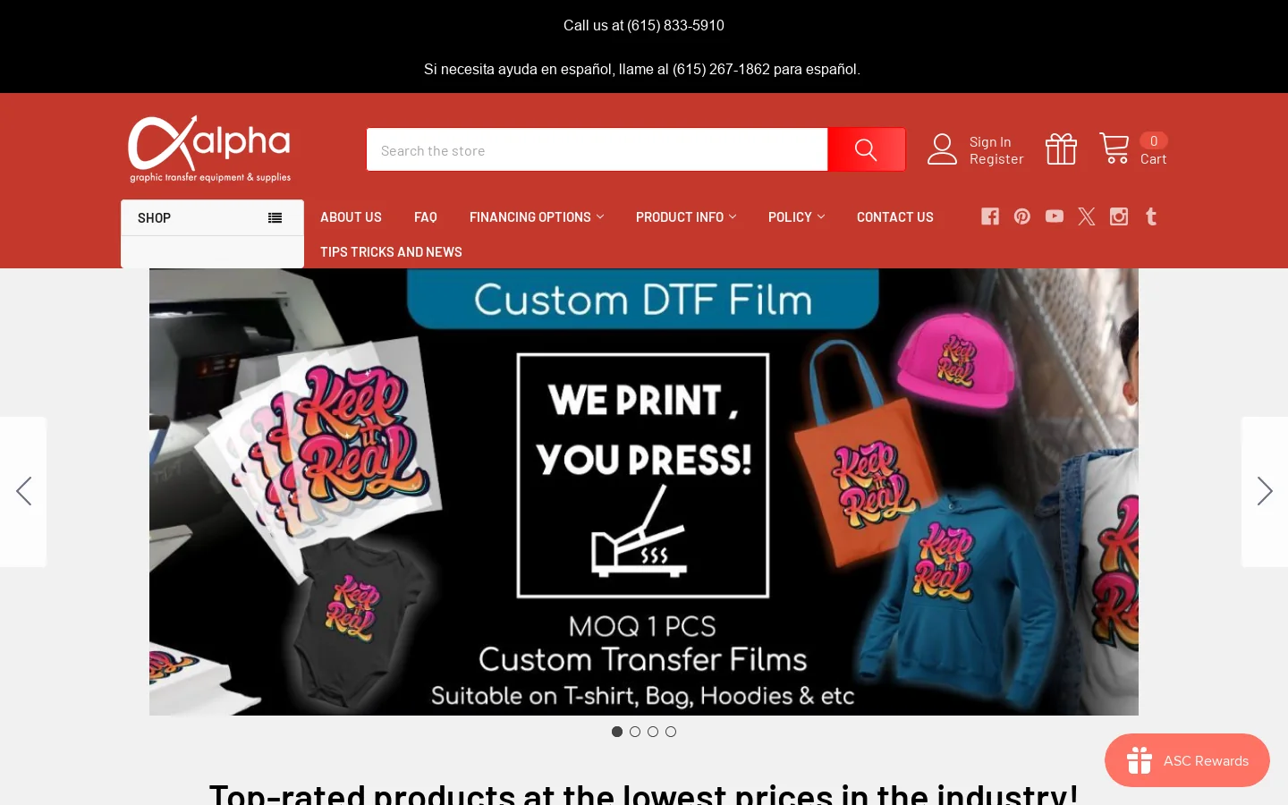 DTF, Heat Transfer Presses, Sublimation Ink and Accessories Homepage screenshot