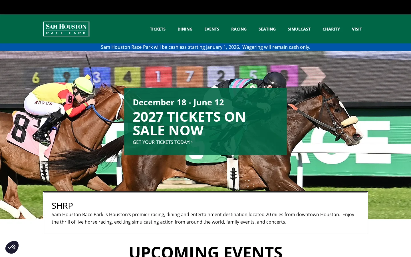 Sam Houston Race Park | Sam Houston Race Park Homepage screenshot
