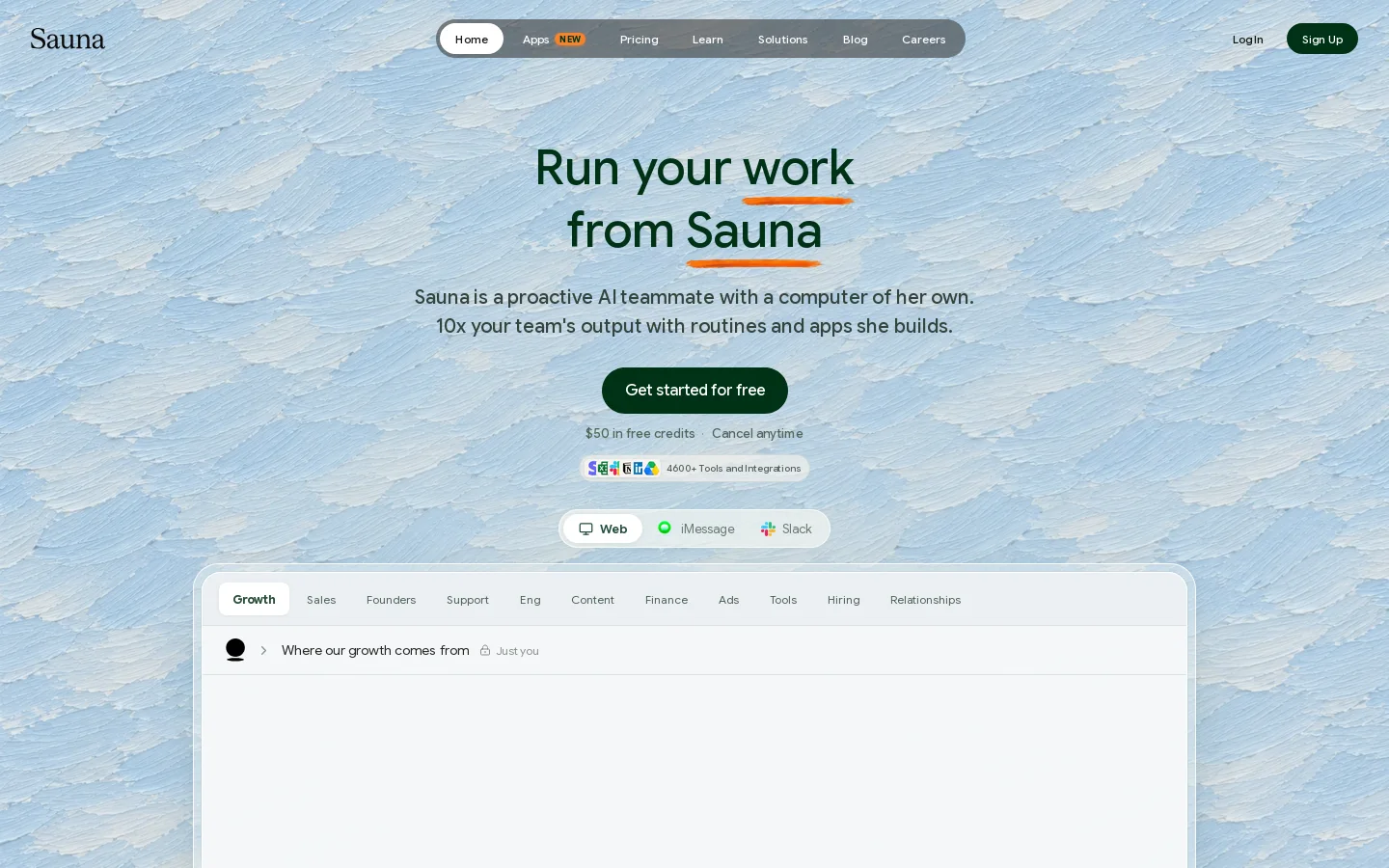 Sauna Homepage screenshot