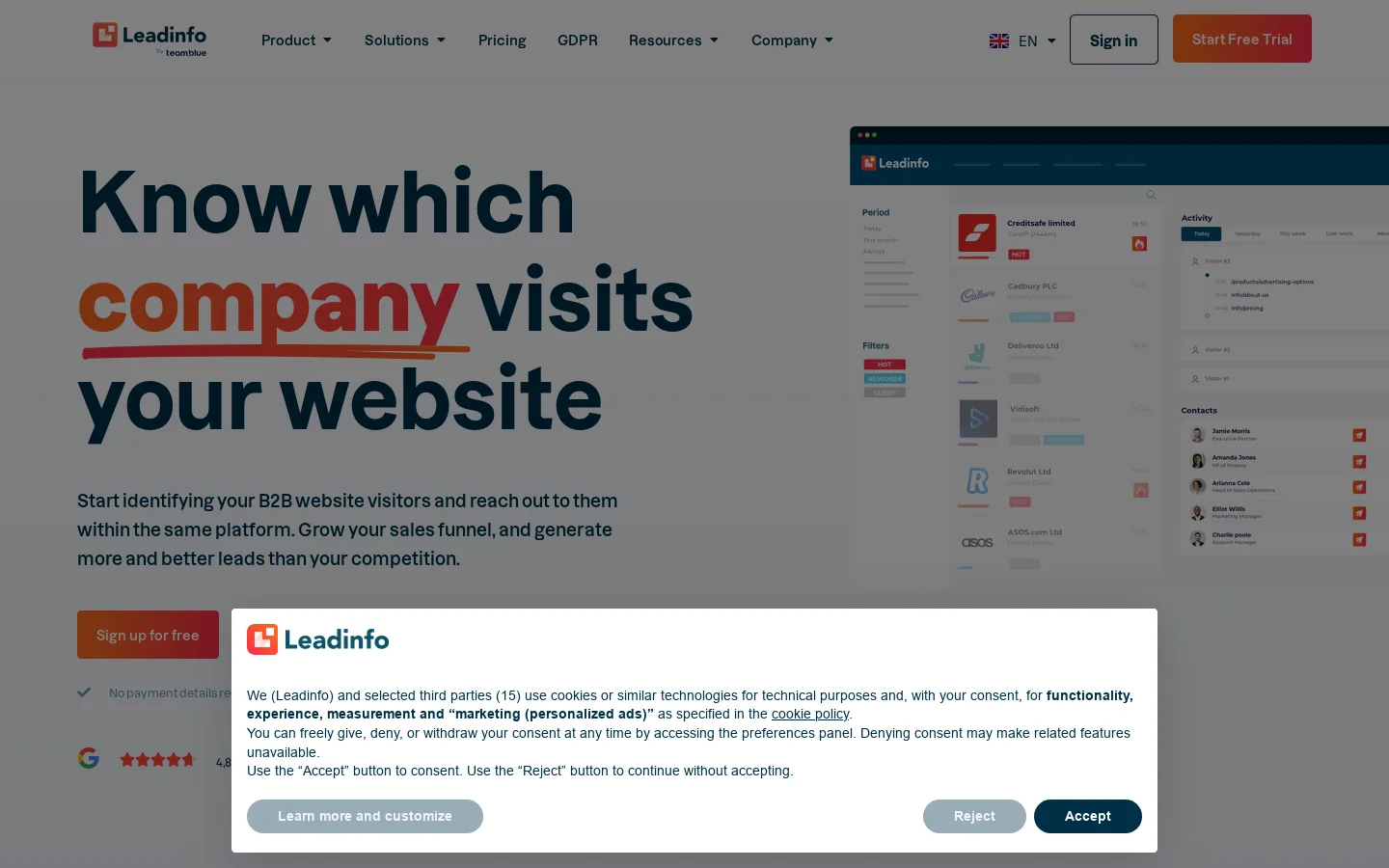 Leadinfo Homepage screenshot