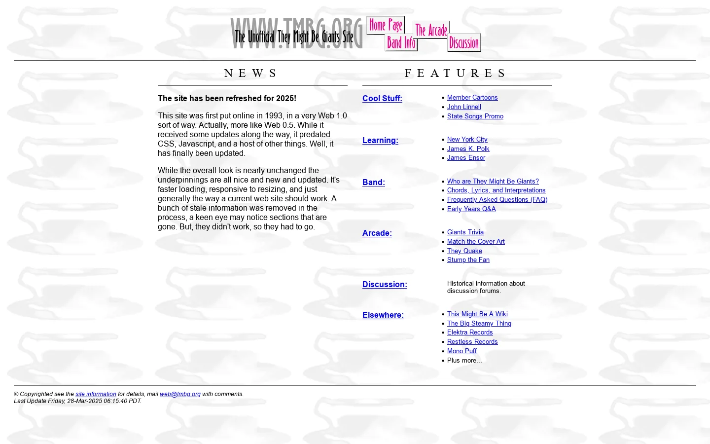 TMBG Homepage screenshot