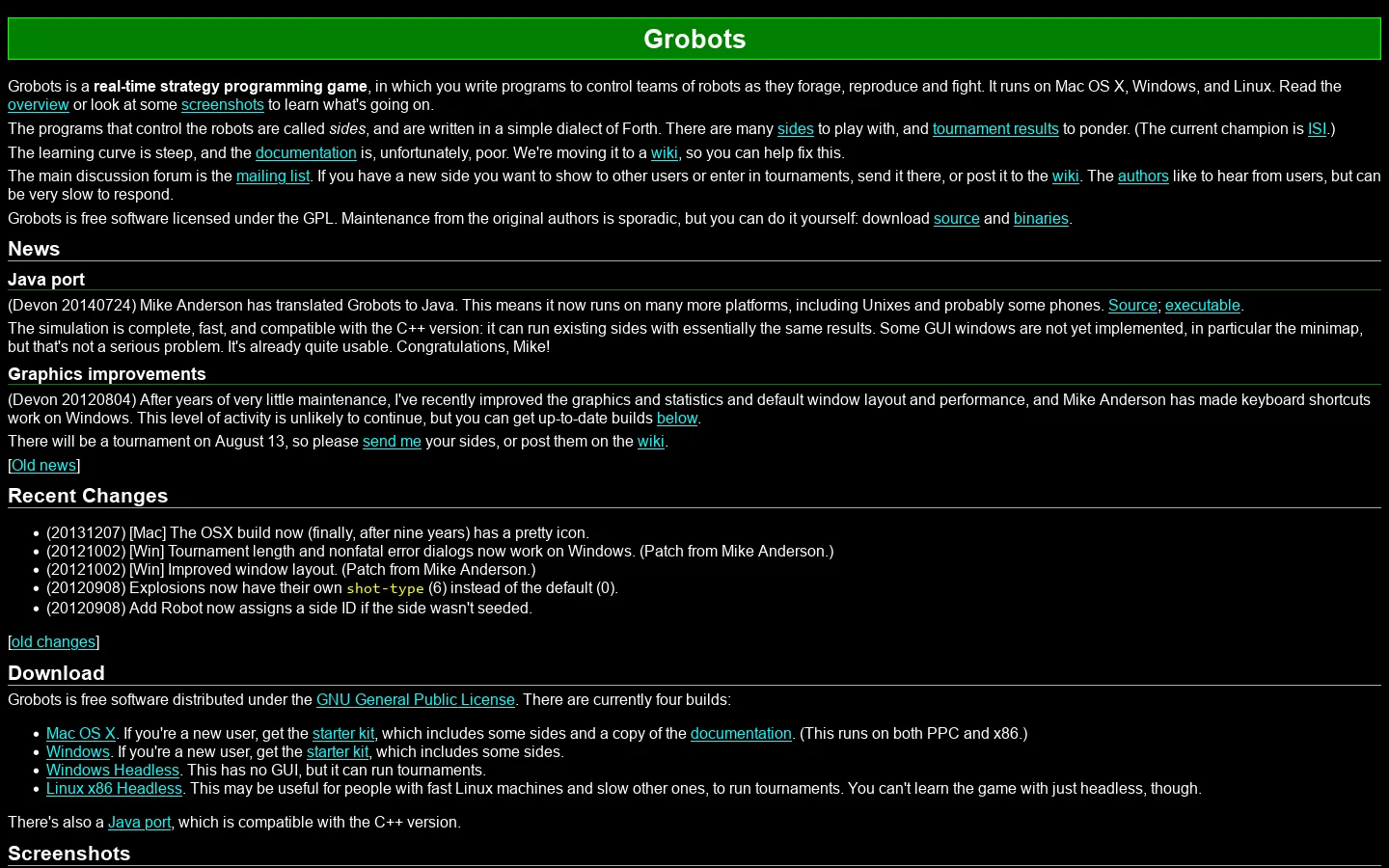 Grobots, a programming game Homepage screenshot