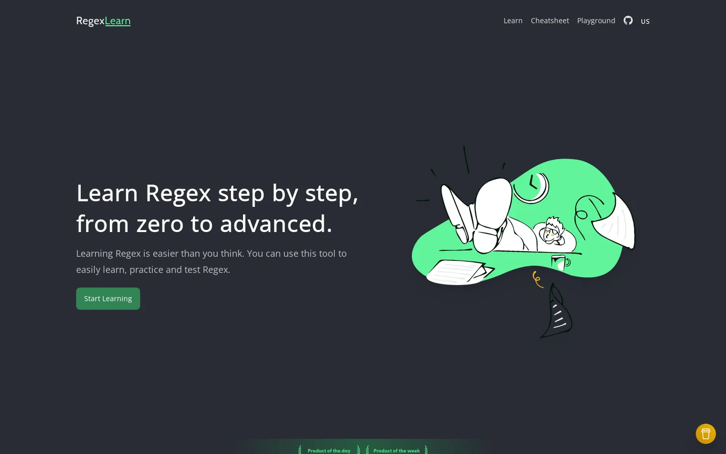 Regex Learn Homepage screenshot