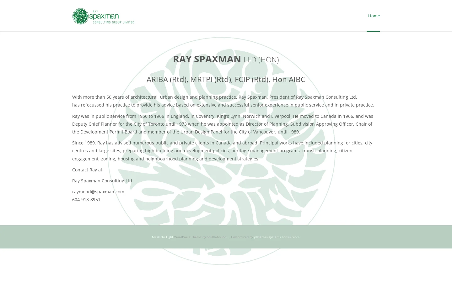 Ray Spaxman Consulting Ltd. | Urban Planner Homepage screenshot