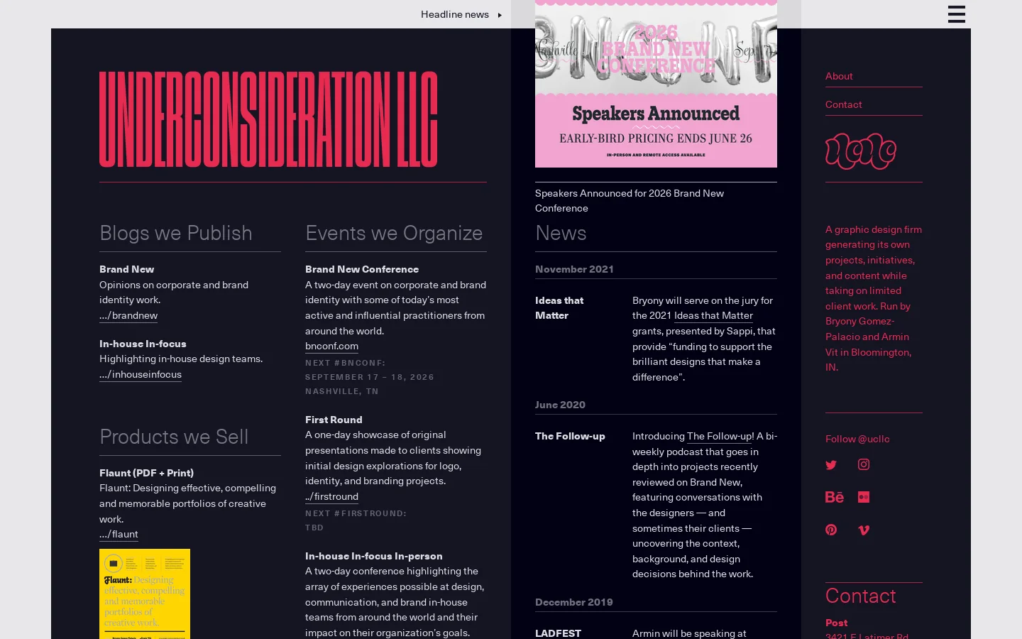 UnderConsideration LLC Homepage screenshot