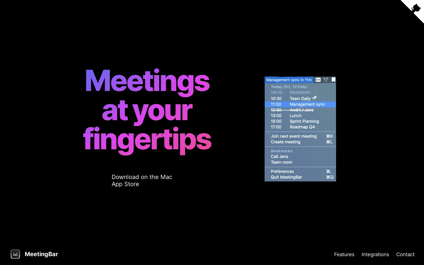MeetingBar Homepage screenshot