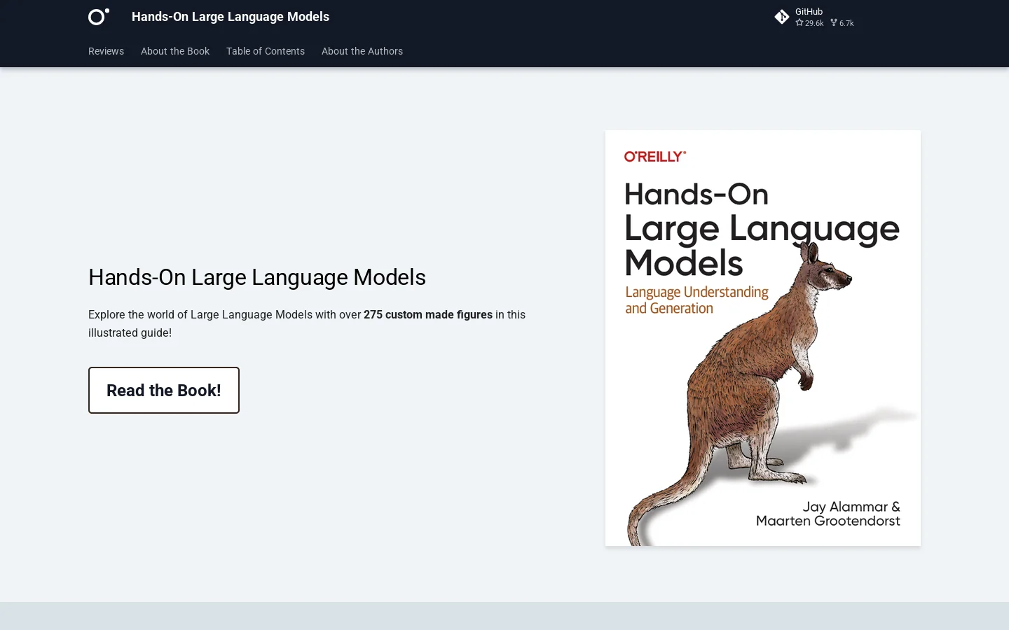 Hands-On Large Language Models Homepage screenshot