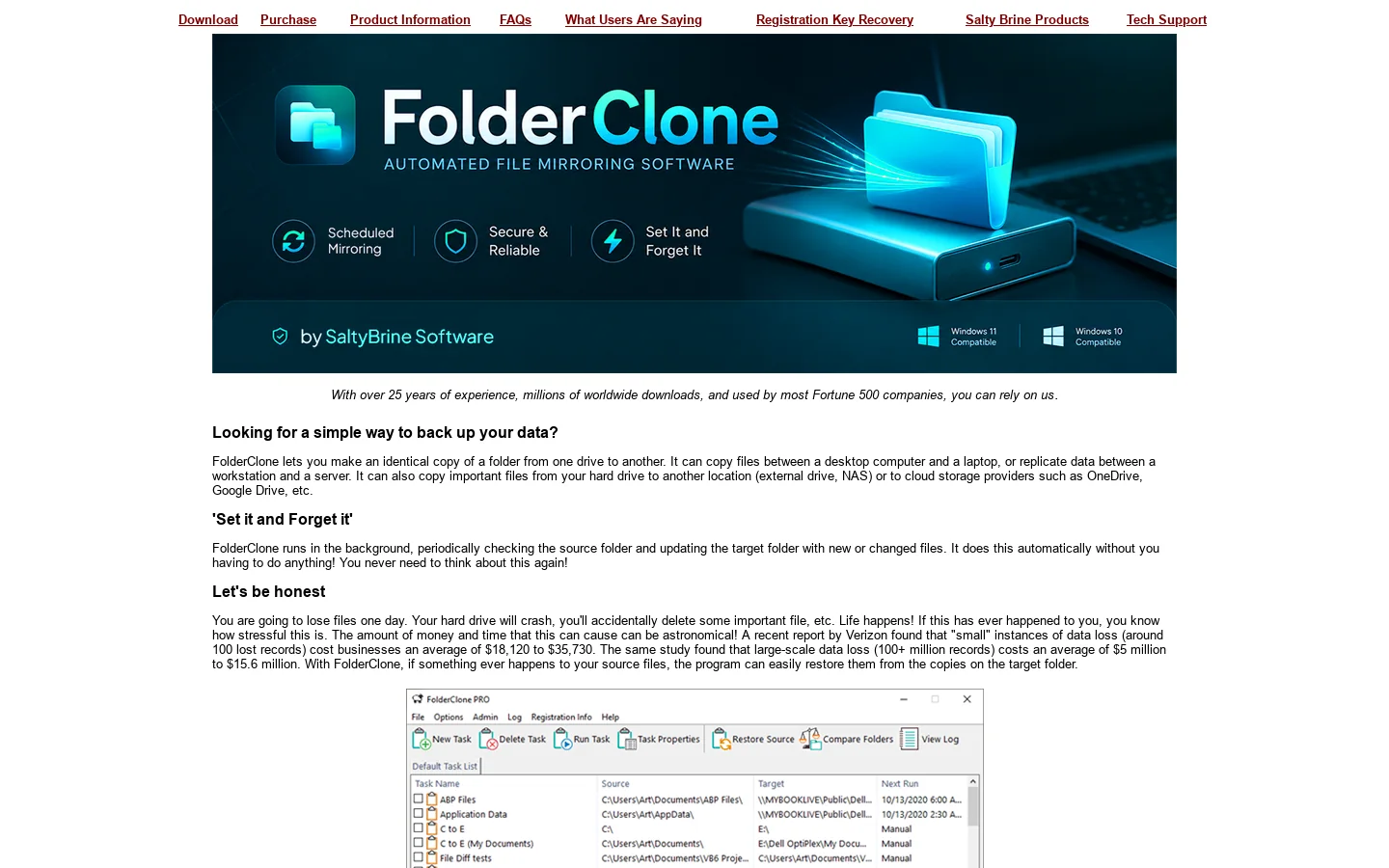 FolderClone Automated File and Folder Backup Software Homepage screenshot