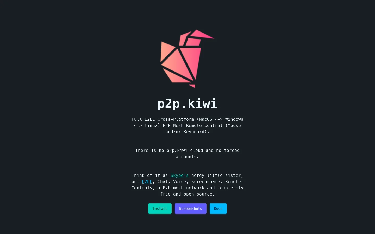p2p.kiwi Homepage screenshot
