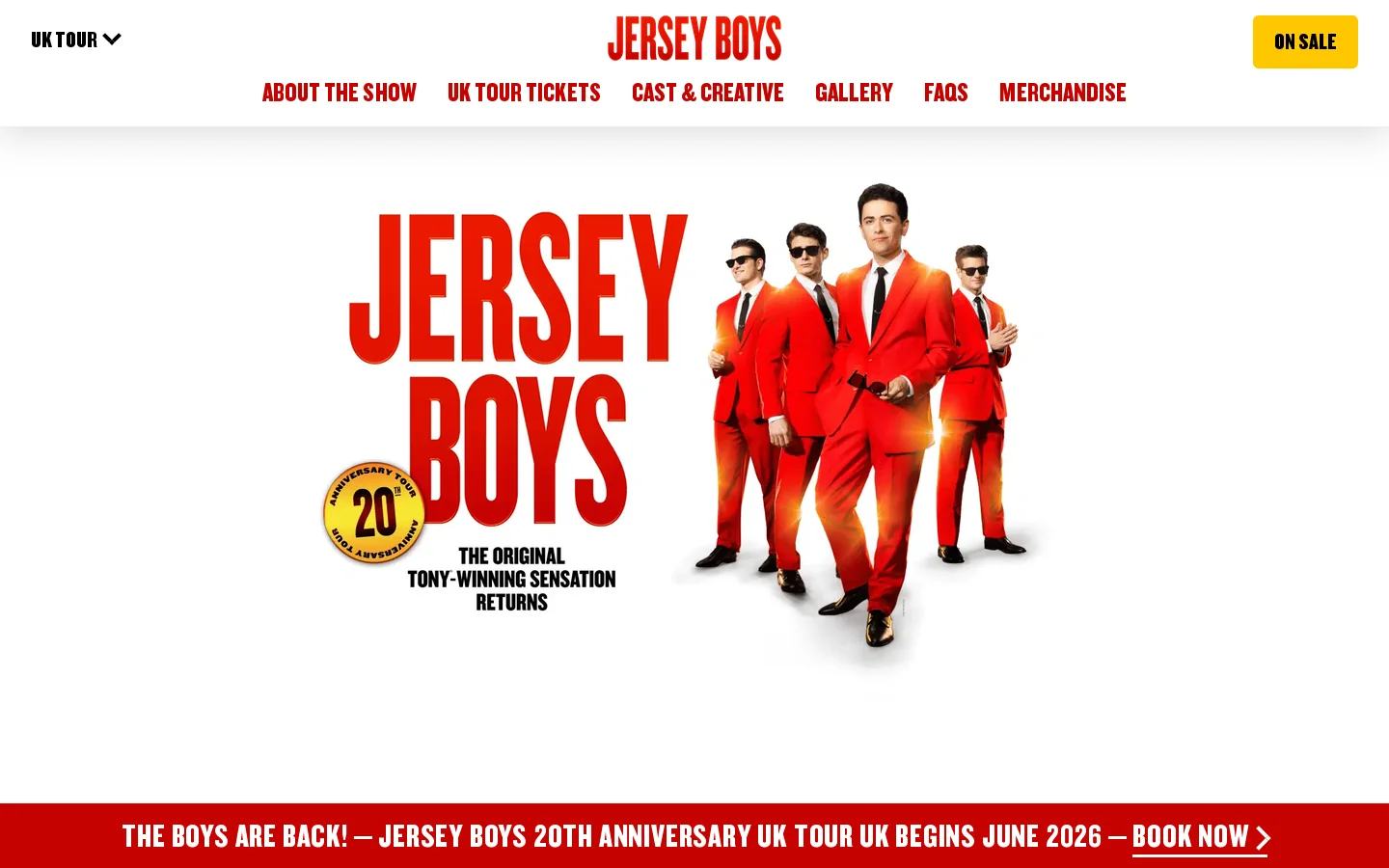 Jersey Boys 20th Anniversary UK Tour | Official Site Homepage screenshot