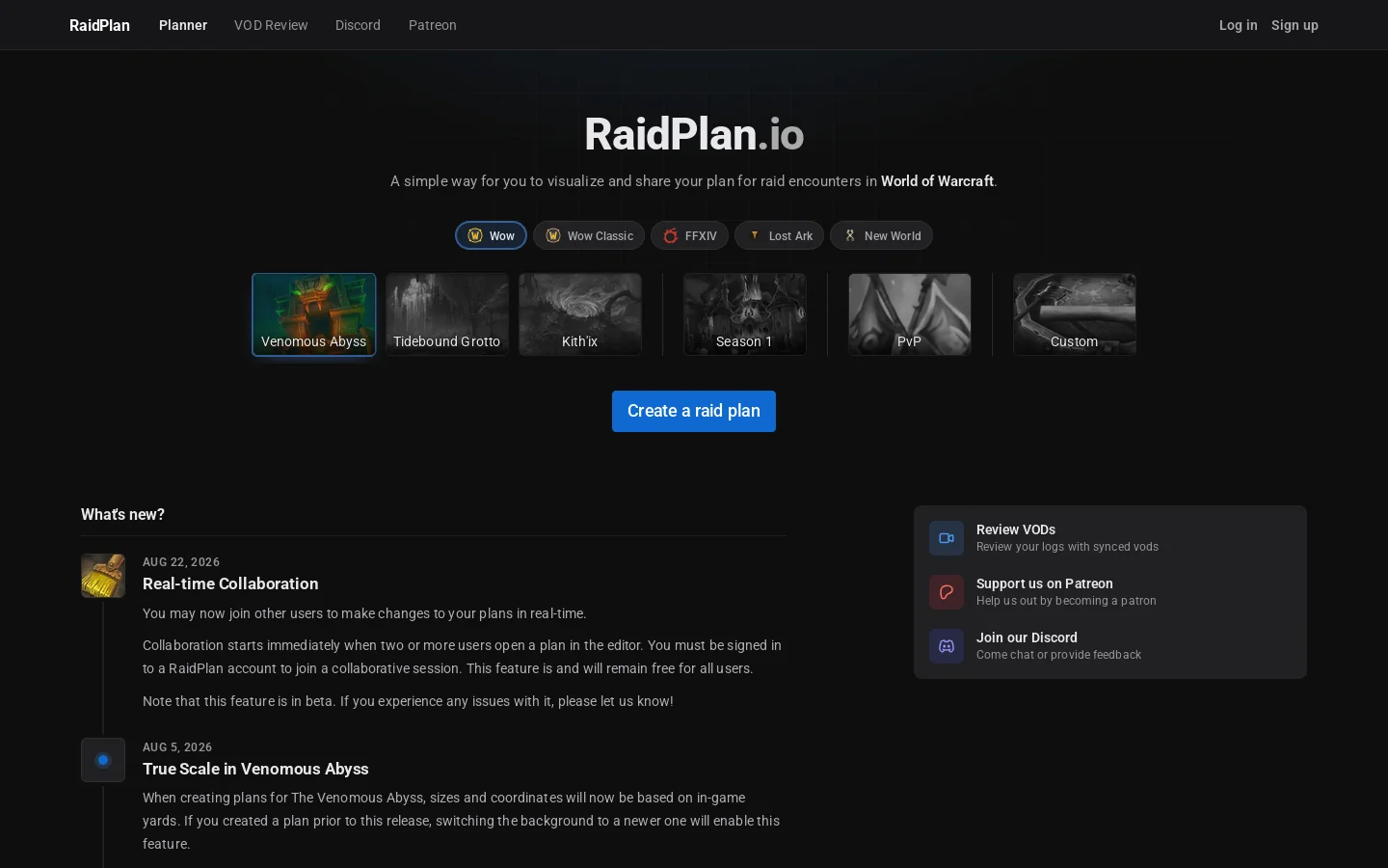 RaidPlan.io Homepage screenshot