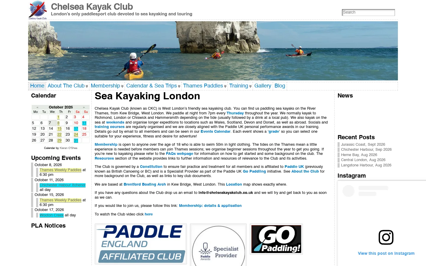 Sea Kayaking London « Chelsea Kayak Club Homepage screenshot