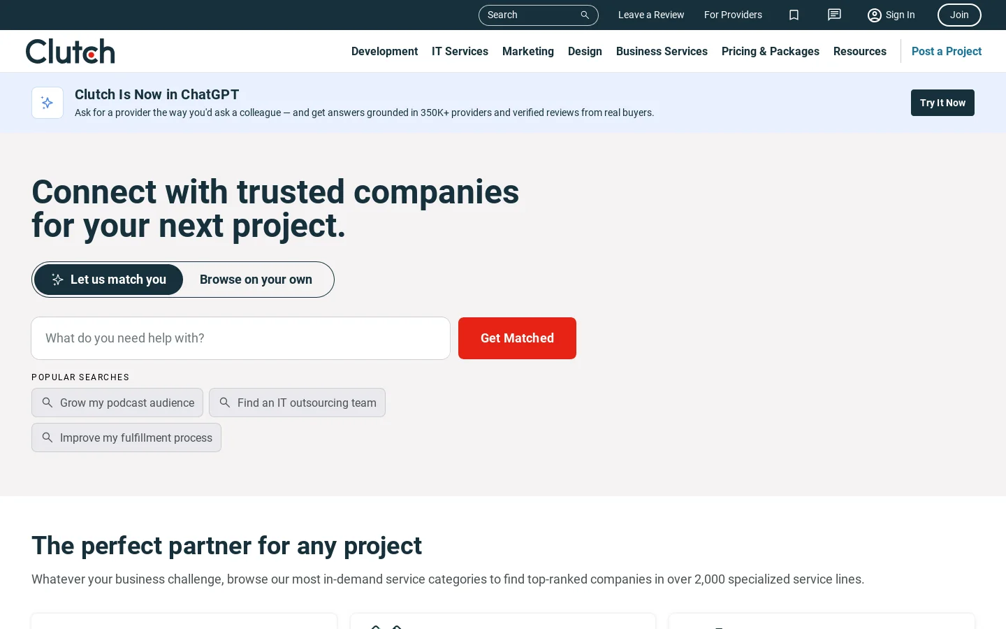 Clutch Homepage screenshot