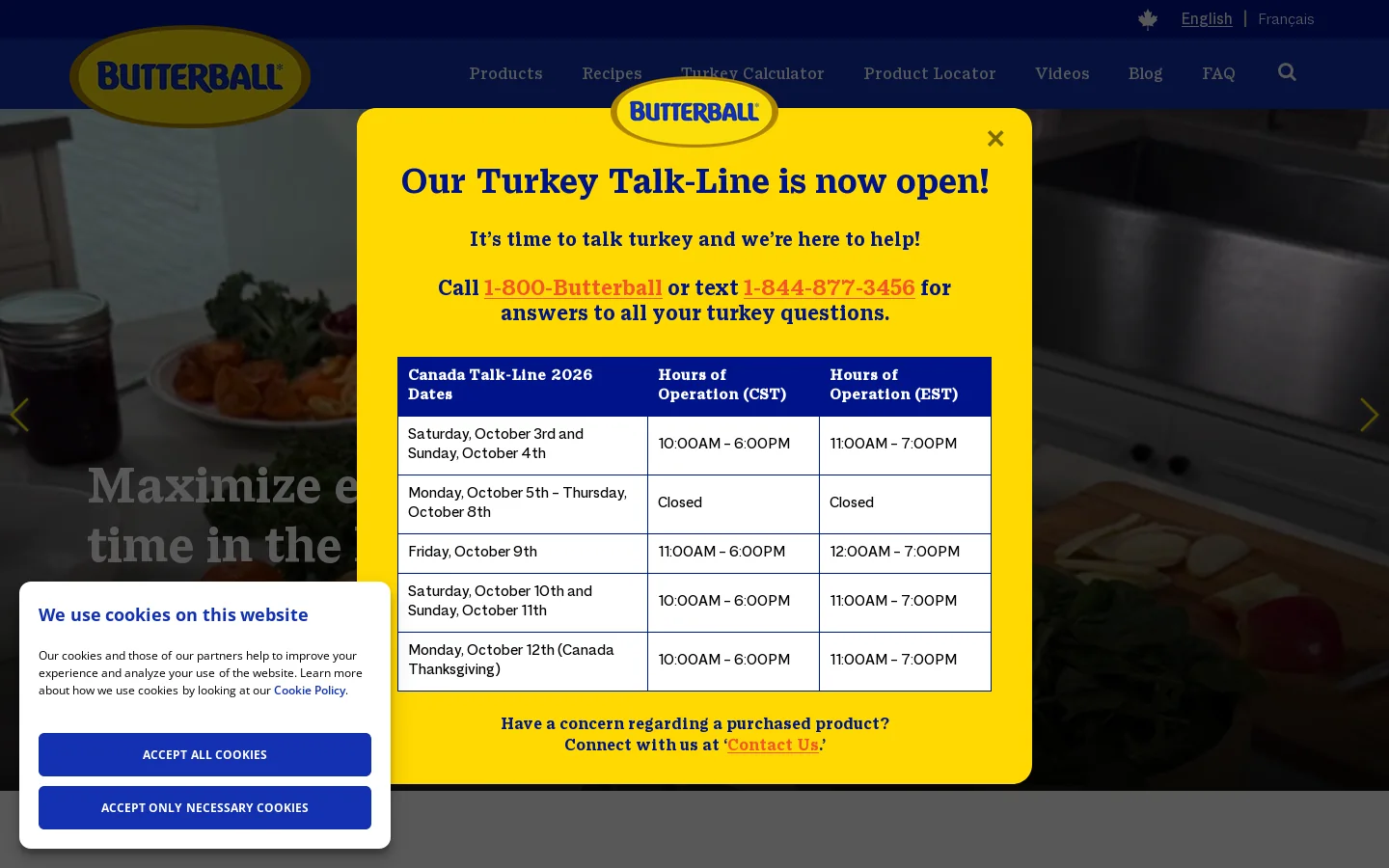 Butterball Homepage screenshot