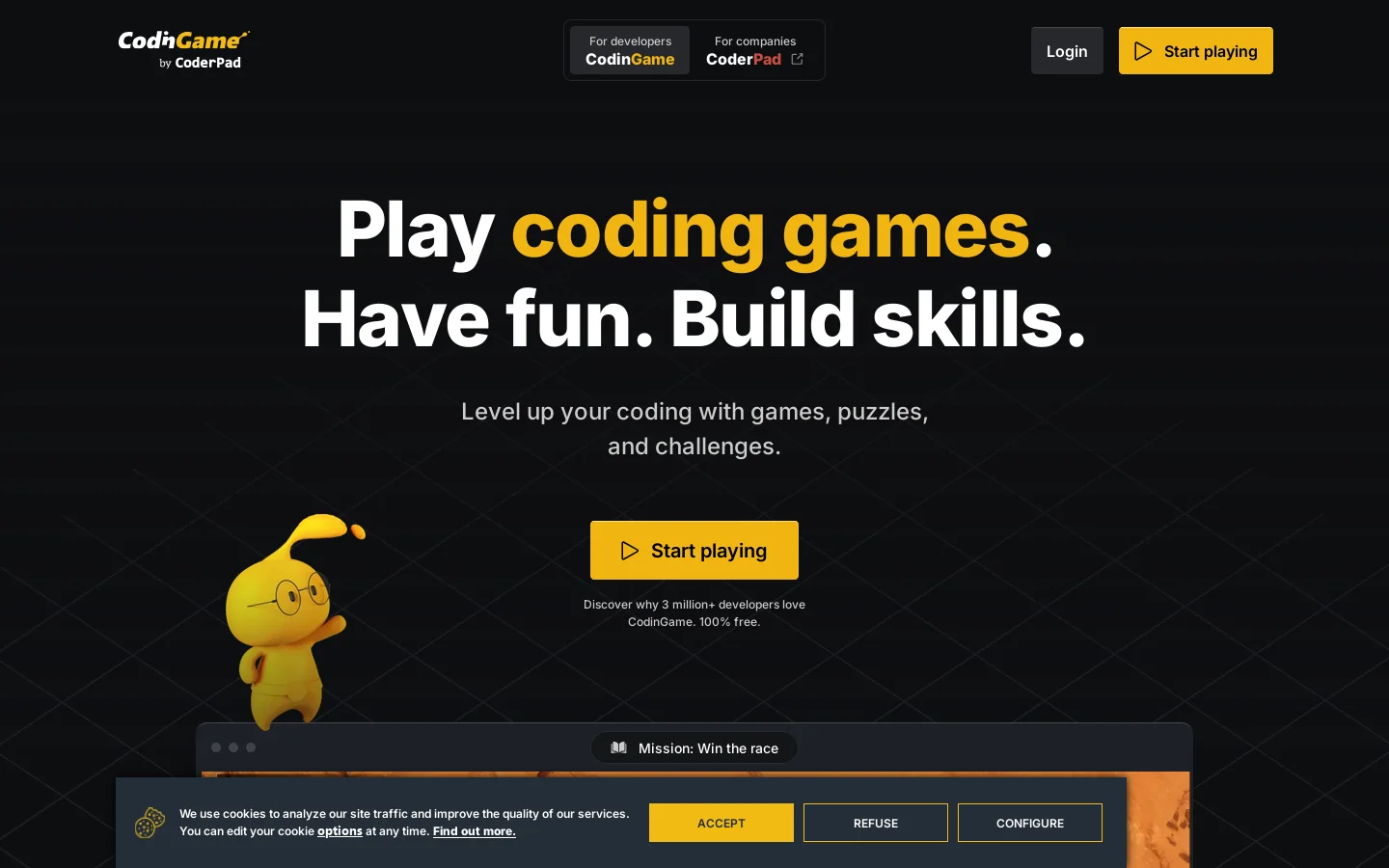 CodinGame Homepage screenshot
