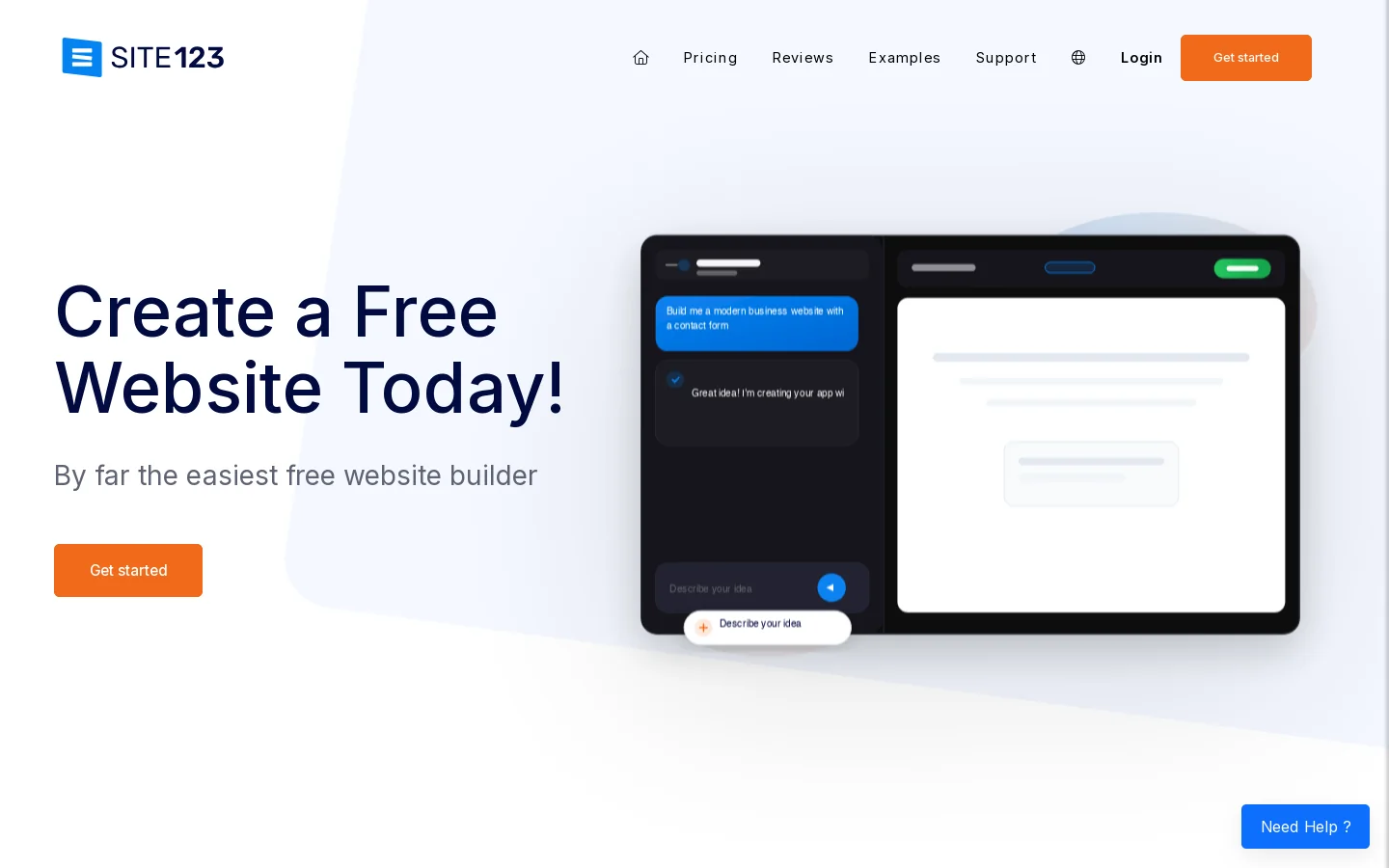 SITE123 Homepage screenshot