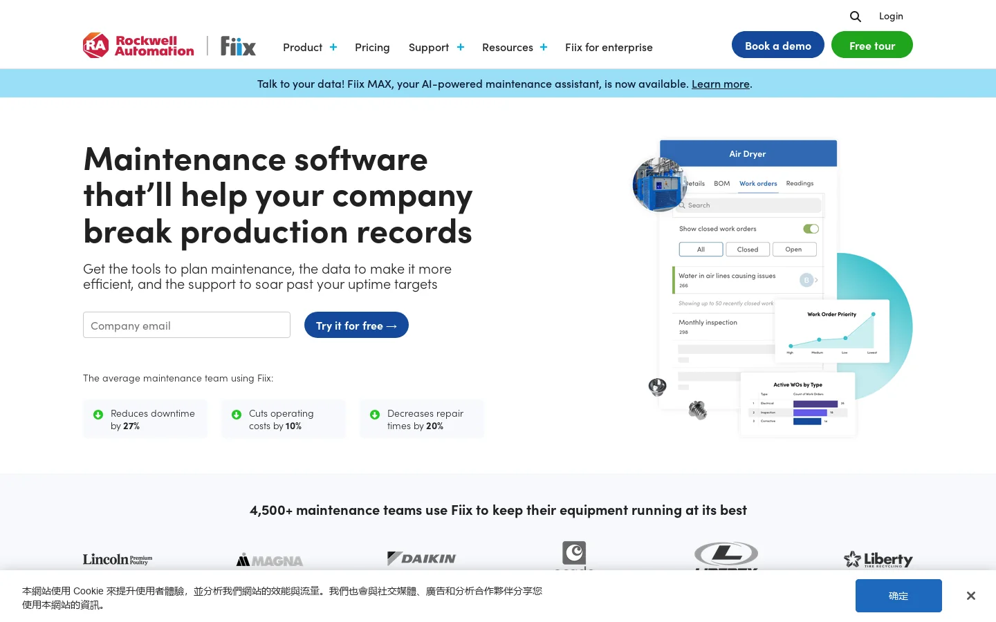 Fiix | #1 CMMS Software, AI-Powered Work Orders & Much More Homepage screenshot