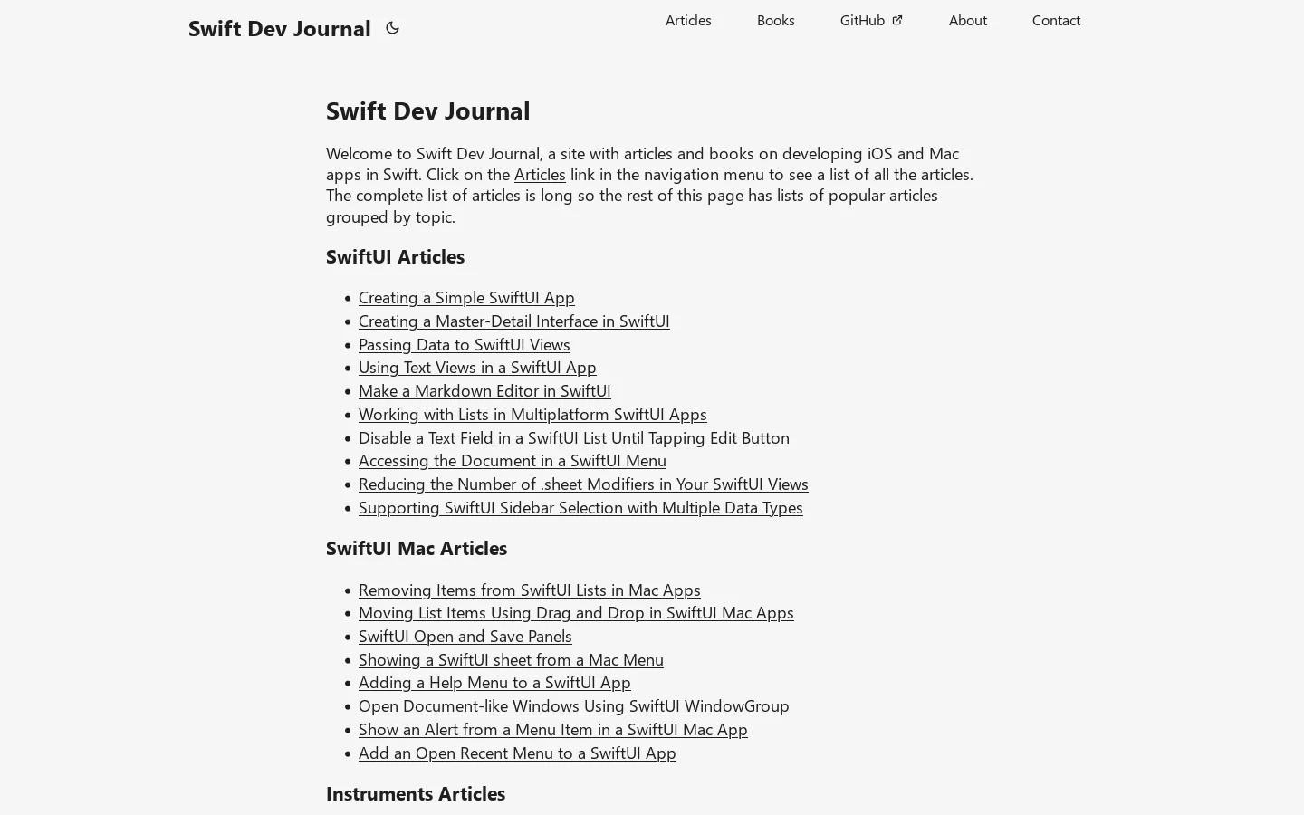 Swift Dev Journal Homepage screenshot