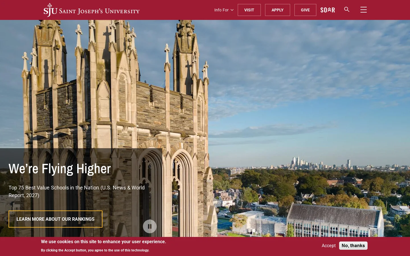 Saint Joseph's University Homepage screenshot