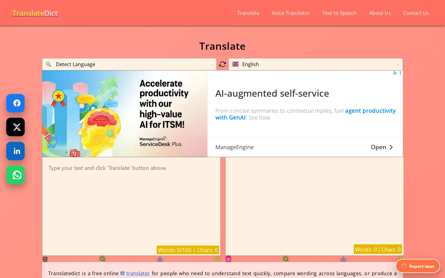 Translate to English | Free Online Translator Homepage screenshot