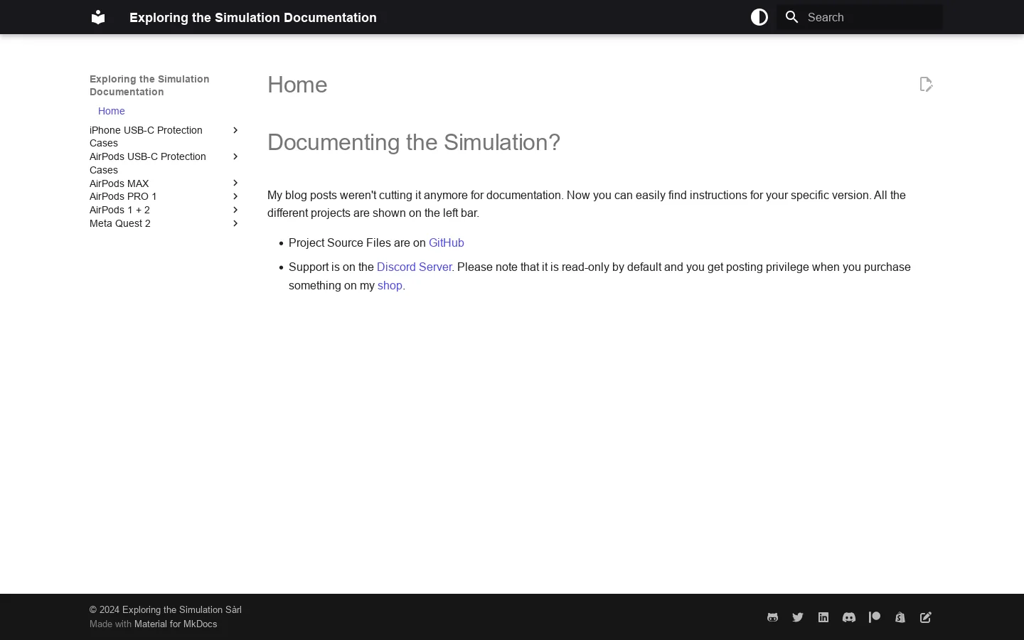 Exploring the Simulation Documentation Homepage screenshot
