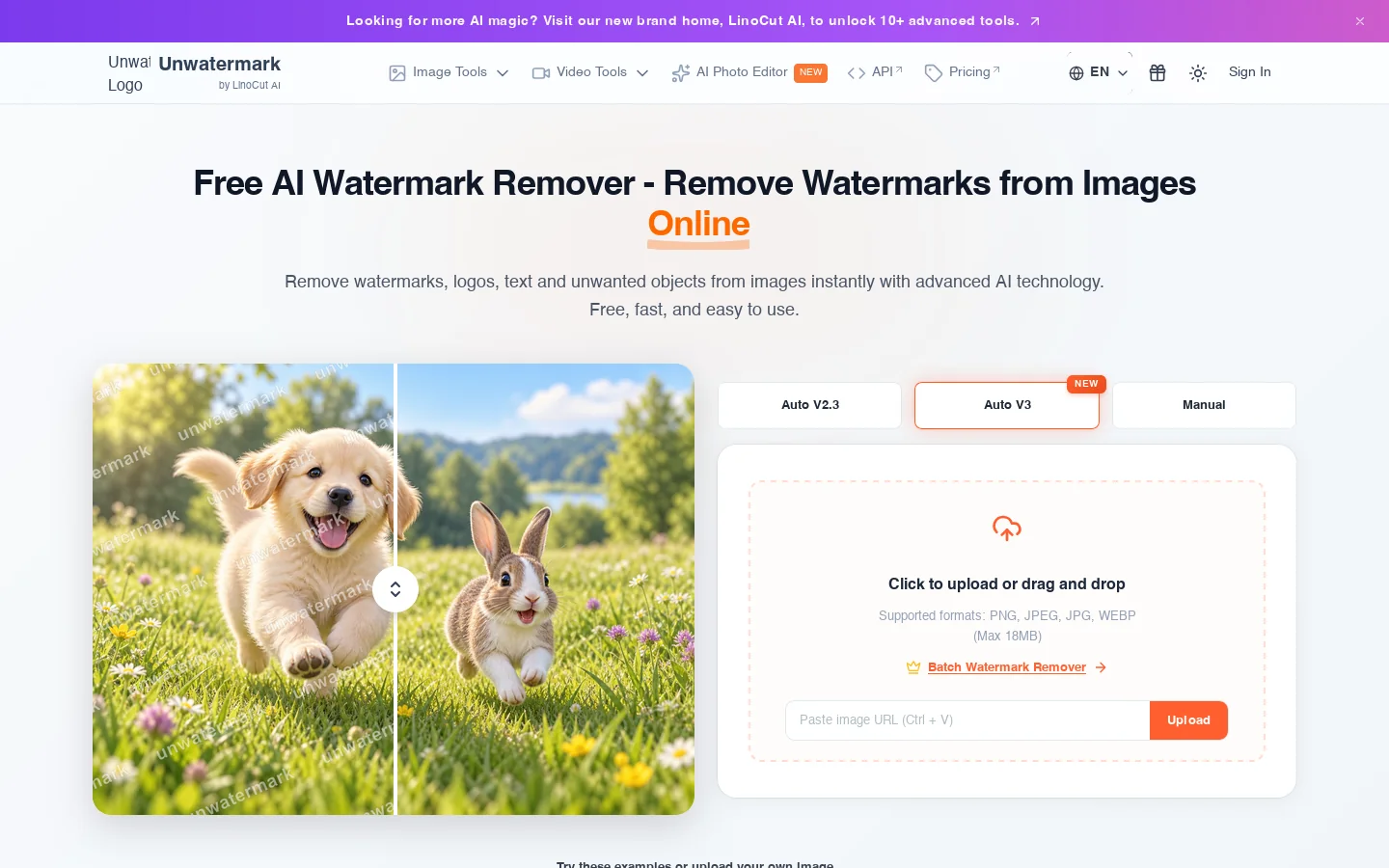 Unwatermark AI Homepage screenshot