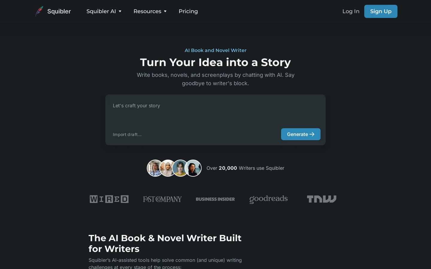 Squibler Homepage screenshot
