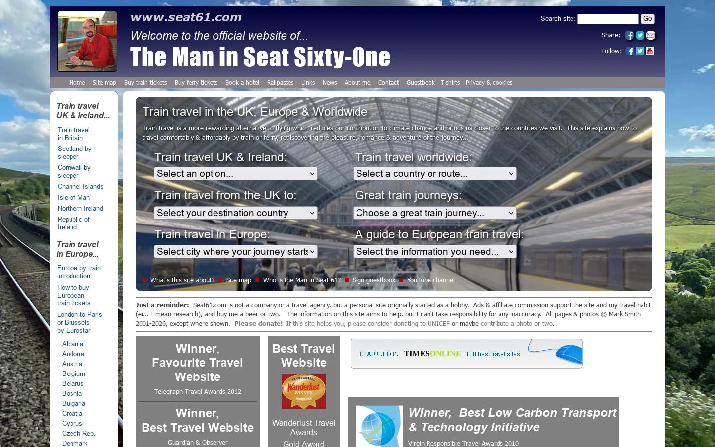 The Man in Seat 61 | The train travel guide Homepage screenshot