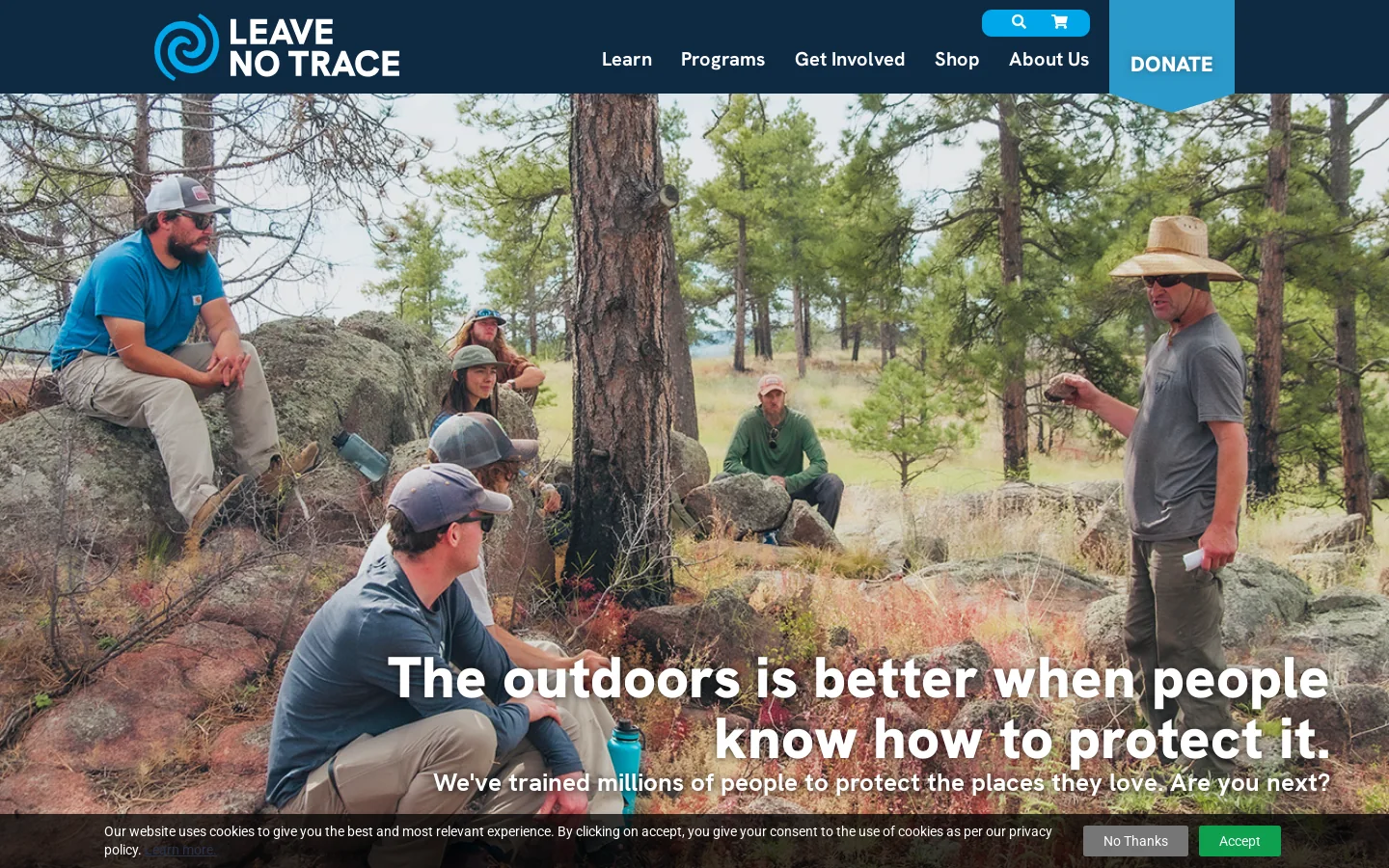 Outdoor Ethics Education & the 7 Principles | Leave No Trace Homepage screenshot